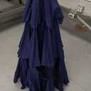 9 FT Outdoor Patio Umbrella, 3 Tier Market Table Umbrella with 8 Sturdy Fiberglass Ribs and 1.5 Pole, Smooth Button Tilt Patio Umbrella for Backyard Pool Garden, Blue(No Base)