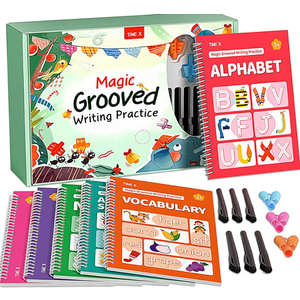 TIME X Magic Grooved Writing Practice Books, Reusable 3D Groove Handwriting Practice Workbooks for Kids Ages 38, Large Preschool Writing Books with Disappearing Ink for Kids 57 (Practice 6Books)