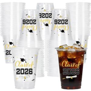 40 Pcs Graduation Cups 2026, 16oz Graduation Plastic Cups, Disposable Congrats Grad Cups, Class of 2026 Grad Party Cups for graduation Party Supplies Tableware Decorations (Black)