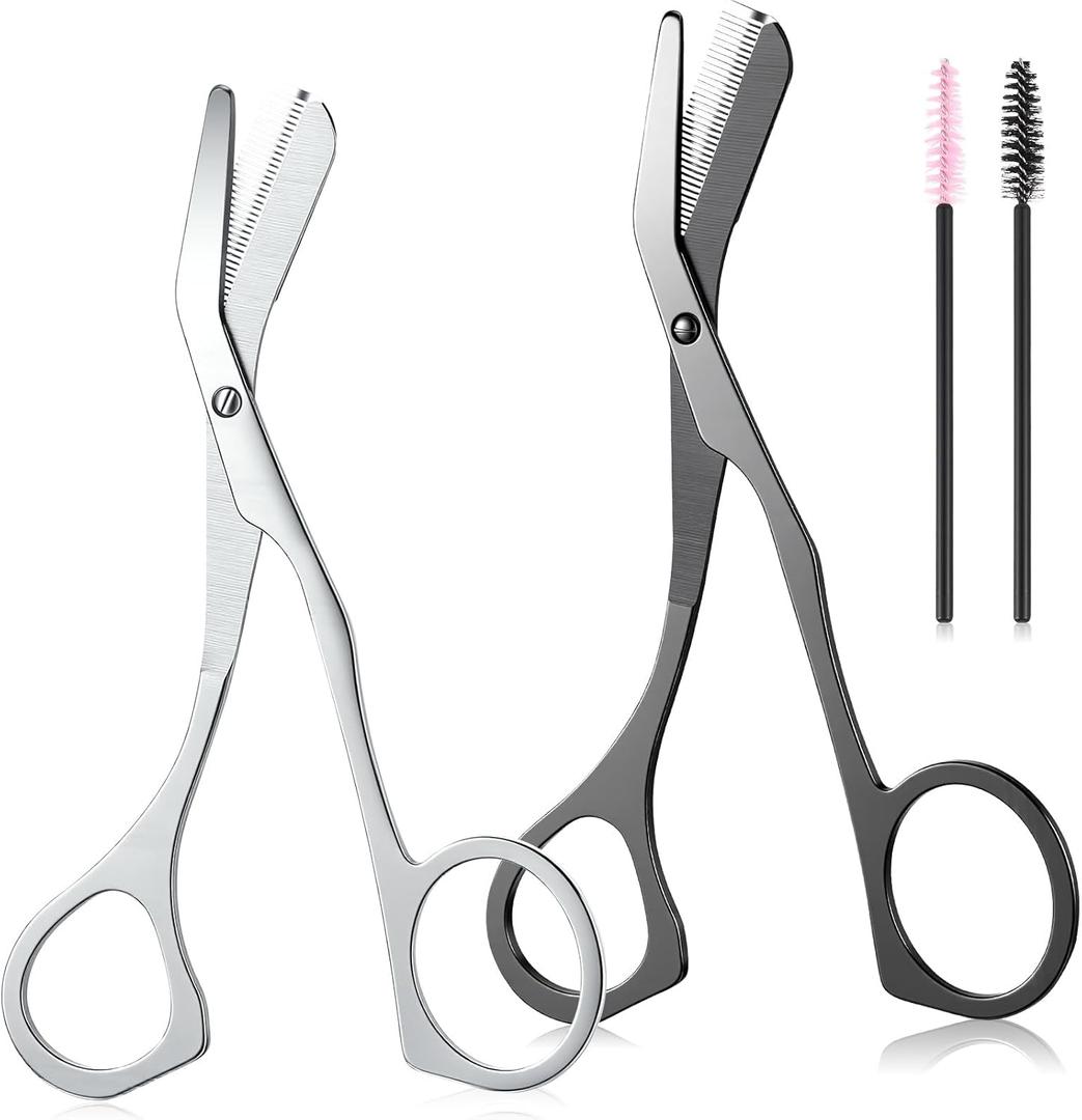 2 Pack Eyebrow Trimming Scissors with Combs, Stainless Steel Eyebrow Trimmers for Women Men Gifts, Brow Trimming Tool Beard Trimmer (Gray,Black)