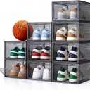 Sturdy Stackable Shoe Box, 9 Pack, Clear Shoe Organizer with Magnetic Door, 13.5"L x 10.5"W x 7.2"H