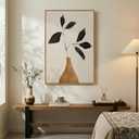 Framed Boho Abstract Neutral Floral Wall Art for Living Room, Minimalist Leaf in Brown Vase Print Canvas Artwork for Walls, Nordic Wabi Sabi Mid Century Modern Bedroom Kitchen Wall Decor, 24x36 In