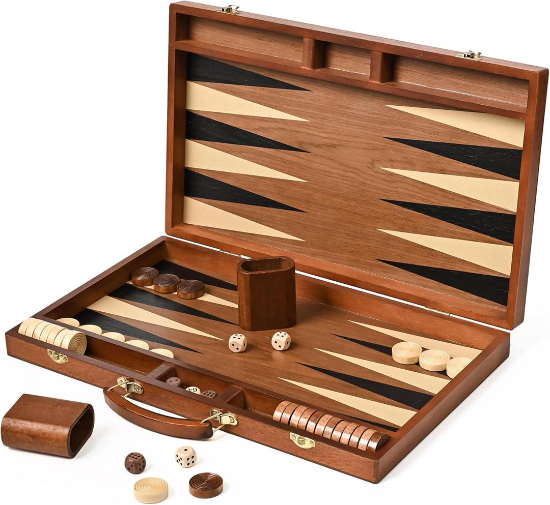 ropoda Sapele Wood Backgammon Board Game Set (18 Inches) for Adults and Kids - Classic Board Strategy Game - Portable and Travel Backgammon Set with Wooden Playing Pieces and Accessories