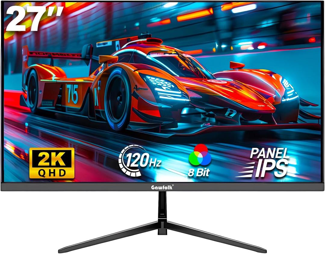 Gaming Monitor 27 inch QHD IPS, PC Screen 120Hz 2K (25601440P), Ultra-Thin Zero Frame Computer Display for Home Office Business, DP, HDMI, Wall-Mounted, Black 