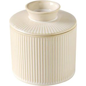 French Butter Dish with Lid for Countertop, Ceramic Butter Crock with Water Line, Butter Keeper Container Holder for Kitchen and Home, Glazed White