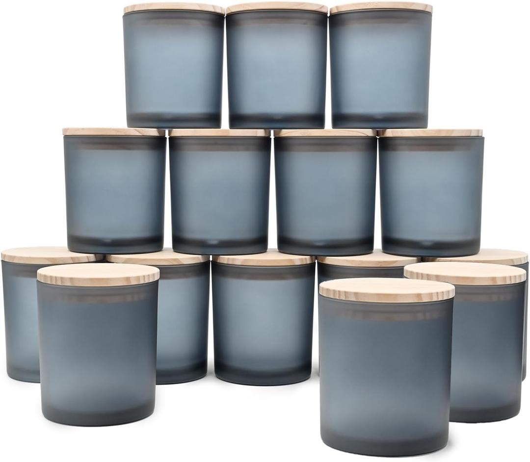 10 OZ Thick Candle Jars for Making Candles 12 Pcs, Empty Jars with Wood Lids for Candle Making, Sample Container, Frosted Grey