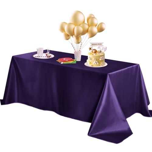 Horbaunal Purple Satin Tablecloth 60 x 120 Inches Rectangle Table Cloth Bright Silky Table Cover Overlay Dining Tablecloths for Wedding Party Banquets