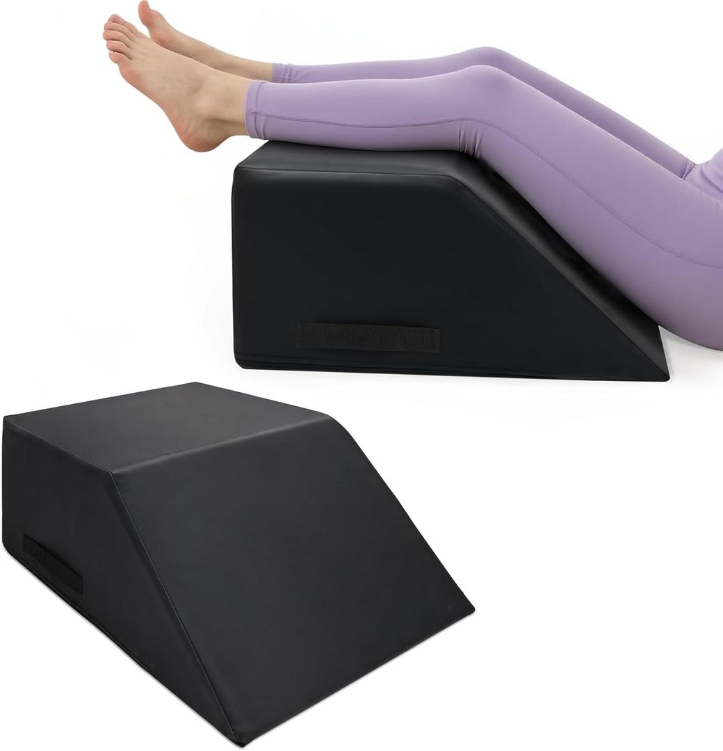 Massage Table Bolster Pillow for Leg Support,GDurable 30D Foam with Easy-Clean PUCover,Trapezoidal Elevating Leg Wedge for Physical Therapy 20.4 x 18.5 x 9 Inch(Black)