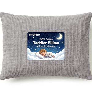 Pro Goleem Toddler Pillow with 100% Muslin Cotton Pillowcase  13x18 Ultra Soft, Breathable & Machine Washable Kids Pillow for Sleeping, Travel, Daycare & Preschool Nap(Grey, Ages 2+)