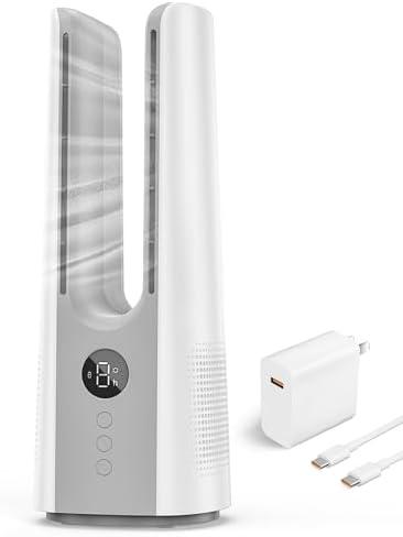 Desk Fan, 13 Inch Portable Bladeless Fan, Small Quiet Table Fan with 60°Oscillating, 9 Speeds & 9H Timer, LED Display, Button Control, Easy to Clean, Personal Desktop Fan for Bedroom, Office