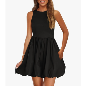 PRETTYGARDEN Summer Dresses for Women 2025 Casual Sleeveless Tank Mini Short Dress Crew Neck Bubble Sundress with Pockets, Size M