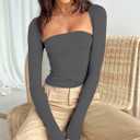 Women 2 Piece Long Sleeve Y2K Cardigan Bolero Shrug Set Strapless Going Out Crop Top 2023 Fashion T-Shirt Tank Tops (Gray)