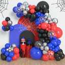 Amandir 153pcs Black Red Blue Balloon Arch Garland Kit, Different Sizes 18 12 10 5 inch Red Blue Sliver Spider Balloons for Boys Spider Theme Birthday Party Decorations