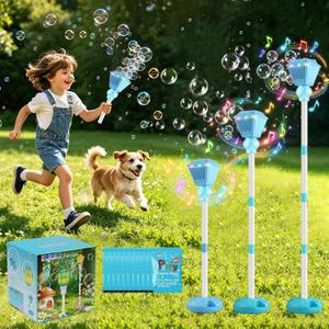 Bubble Machine for Kids Toddlers - 2026 Rechargeable Automatic Bubble Machine with Lights & Music, Bubble Blower with Adjustable Stand up to 47 Inch for Backyard Games, Outdoor Play