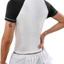 LilyCoco Women's Raglan Sleeve Tops Baby Crop Tees Color Block Crew Neck T Shirt White Small (S)