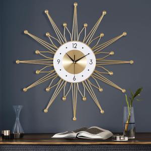 Lafocuse 23 Inch Metal Gold Starburst Wall Clock, Large Mid Century Modern Wall Clocks, Art Deco Wall Clocks for Living Room Kitchen Office