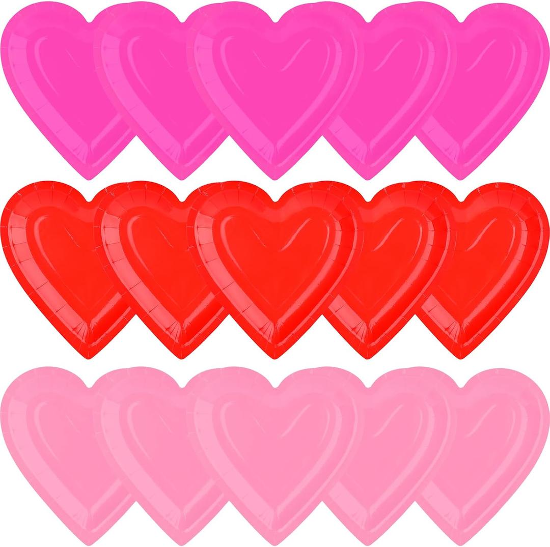 Gatherfun 48Pcs Heart Shaped Paper Plates Set - Romantic Red Heart Tableware for Valentine's, Anniversary Party Supplies & Valentine's Day Party Decorations