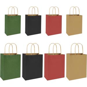 KWZESLE Kraft Paper Gift Bags with Handles, 4 Assorted Colors (Red/Green/Black/Kraft) Party Favor Bags for Wedding, Christmas, Birthday(Multicolored, 4.3 * 8.2 * 10.6in)