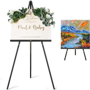 Wooden Easel Stand for Sign,63" Portable Painting Easel, Adjustable Poster Stand with Tripod Easel for Painting, Wedding Sign, Drawing, Canvas, Display Show (Black)