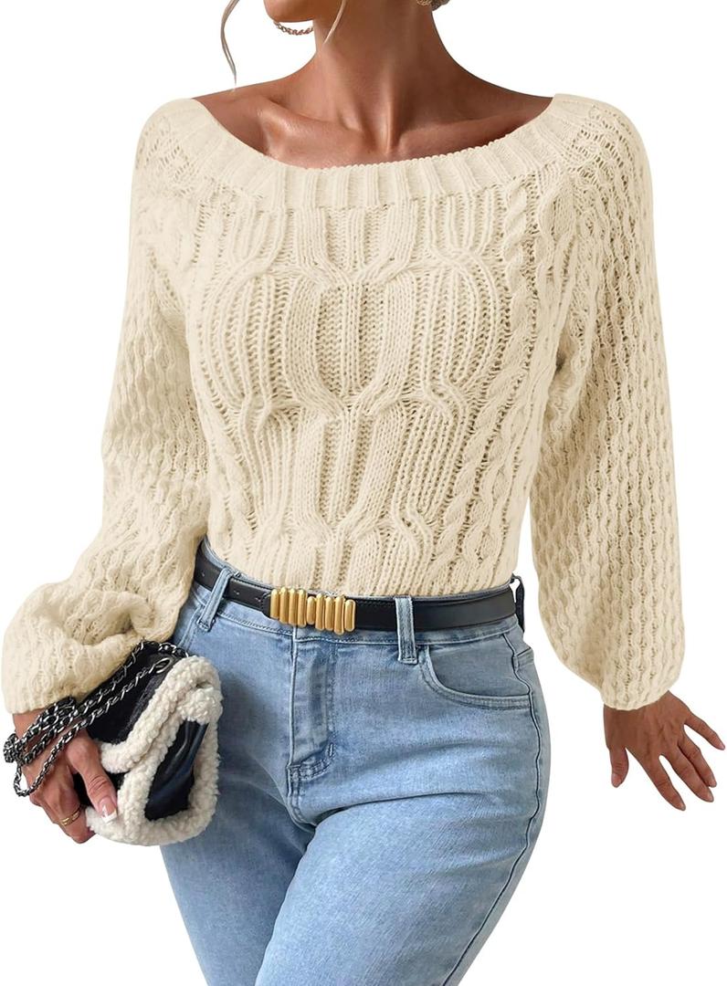 ZAFUL Women's Cropped Knit Sweater Boat Neck Long Sleeve Pullover Jumper Top XL