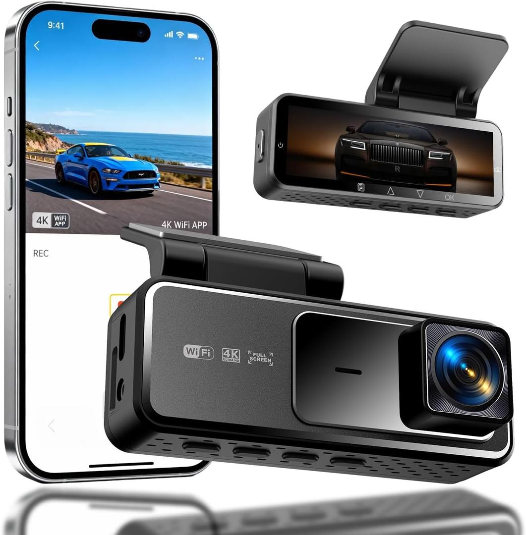 4K Dash Cam with Built-in WiFi, Front Car Camera, APP Control, Night Vision, 24H Parking Monitor, 170 Wide Angle, G-Sensor, Loop Recording, WDR(A19)