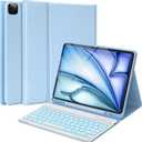 BQSS for iPad Air 13 Inch Case Keyboard (M3/M2, 2025/2024) & iPad Pro 12.9 inch (6th/5th/4th/3rd Gen), 7 Colors Backlit Wireless Detachable Folio Keyboard Cover with Pencil Holder (Light Blue)