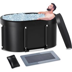 Extra Large Cold Plunge Tub with Aluminum Support Poles for Cold Water Therapy, Portable Ice Bath for Athletes Recovery, Collapsible Ice Plunge Tub for Adults with Water Filling Cushion, 100 Gal (Black)