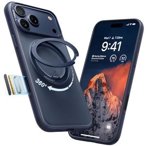 TORRAS 360 Magnetic Stand for iPhone 17 Pro Max Case, [Fit for MagSafe] [4X Military-Grade Protection] Slim Case for iPhone 17 Pro, Translucent Deep Blue, Ostand O3 Fitness Series