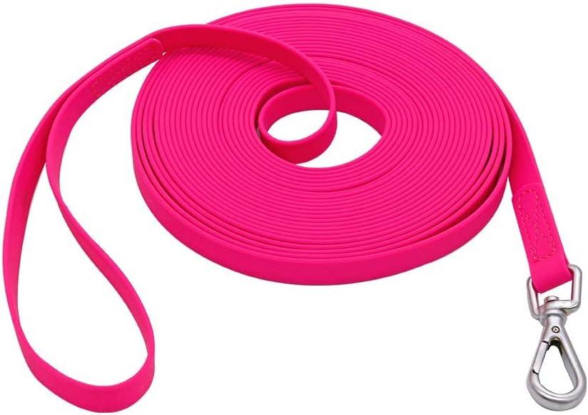 Waterproof Dog Training Leash 50FT 30FT 15FT 10FT 5FT Heavy Duty Recall Long Lead for Large Medium Small Dogs (50FT, Pink)