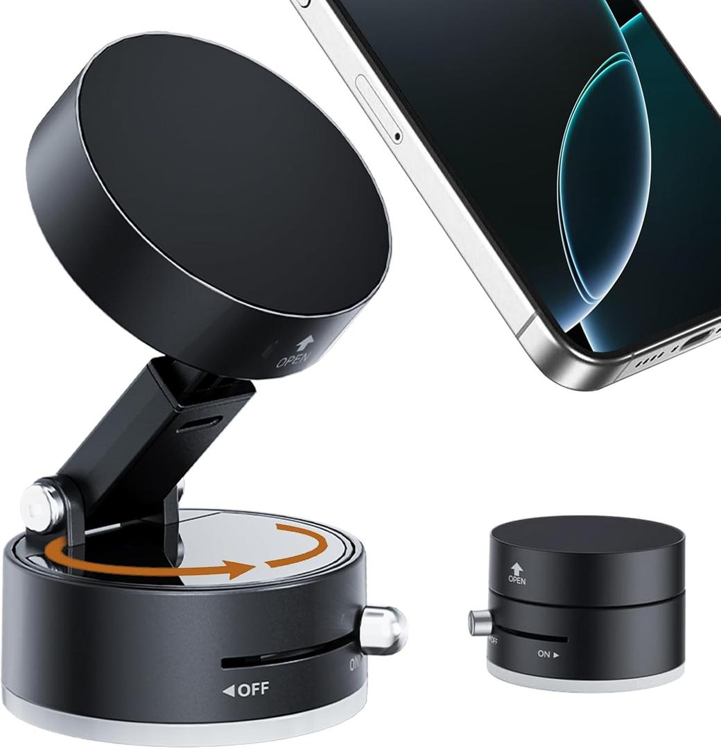 2 x 2025 Upgraded Vacuum Magnetic Suction Phone Holder for Your Car, 360 Adjustable Suction Cup Phone Mount, Vacuum Phone Holder Magnet Grip for MagSafe iPhone 17 Pro Max /17Air/16/15/14/13/12