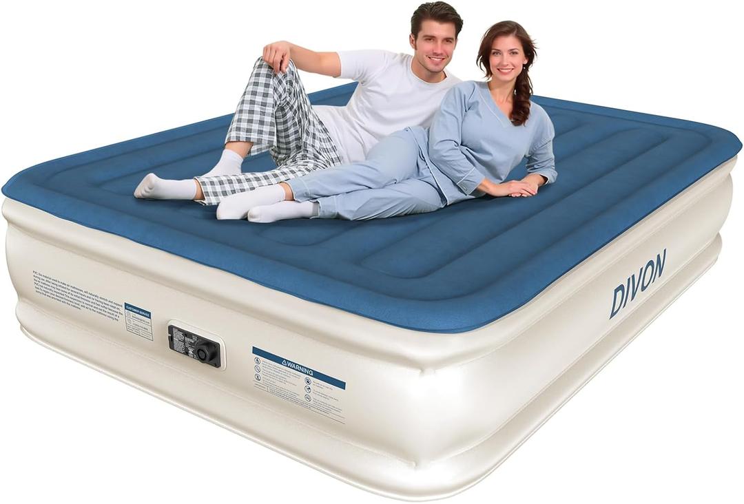 DIVON Air Mattress Queen with Built in Pump,18'' Raised Self Inflatable Mattress,Foldable Blow Up Mattress in 3 Mins,Portable Air Bed for Camping,Travel&Floor,Queen Size Air Matress for Adults,660lbs (Blue)