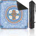 Mahjong Mat with Carrying Bag 31.5" x 31.5" Non-Slip Noise Reduction Floral Mandala Blue White Paisley Motifs Orange Flowers Table Mat for Mahjong Poker Dominoes Card Board Tile Games (Color6)