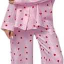 codcm Womens Pajama Sets Cotton Pj Set Cute Heart Print Long Sleeve Button Down Shirt With Long Pants (Large)