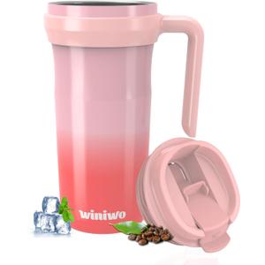 winiwo 20 oz Tumbler with Handle 2.0, Easy to Hold, Travel Coffee Mug with Screw Lid, Spill-proof, Insulated Cups, Built-in Up Down Flip, Fit Most Car Cup Holders, Commute, School, Home, Office (NEW Sunset Blush)