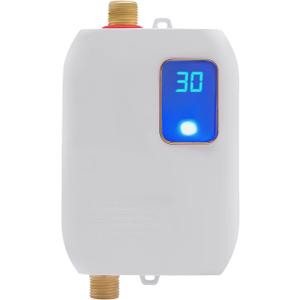 Electric Tankless Water Heater 3000W 110V Bathroom Kitchen Instant Hot Water Heater with LED Display for Daily Washing, RVs, Bars, Schools, Hospitals, 4.6 * 2.8 * 6.3inch (White)