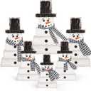 6Pcs Retro Winter Snowman Wooden Decoration Christmas Black White Table Centerpiece with Plaid Ribbon Xmas Rustic Farmhouse Tired Tray Blocks for Home Mantel Fireplace Tabletop