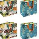 Earthwise Reusable Grocery Shopping Bags Extremely Durable Multi Use Large Stylish Fun Foldable Water-Resistant Totes, (Designs May Vary) 4 Packs