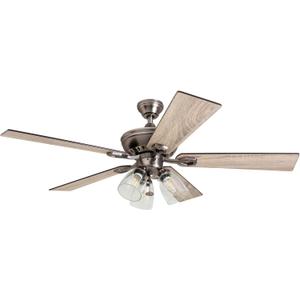 Prominence Home Glenmont, 52 Inch Farmhouse LED Ceiling Fan with Light, Pull Chain, Three Mounting Options, Dual Finish Blades, Reversible Motor - 50388-01 (Pewter)