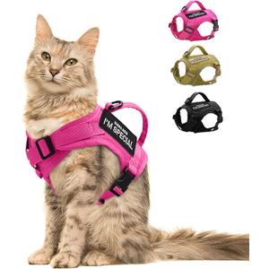 Forestpaw Cat Harness Escape Proof for Walking,Adjustable Cat Vest Harness with Soft Mesh Padded,Tactical Cat Harness with Control Handle,Molle Patches,Hot Pink (Chest 12-17",Neck 8.0-12.5",5-20LB)