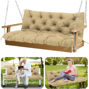 Durable Not Easy to Fade Porch Swing Cushions 60 inch Extra Thick 5 Inch Waterproof Outdoor Swing Cushions 3 Seater Replacement with Backrest & 8 Ties Swing Cushion for Outdoor Furniture Patio(Khaki), 60x40x5inch