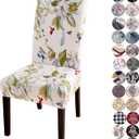 Chair Covers for Dining Chairs Set of 4, Stretchy Soft Parson Chair Covers Removable Washable Kitchen Dining Room Chair Slipcovers with Elastic for Universal Fit (Beige Flowers II)