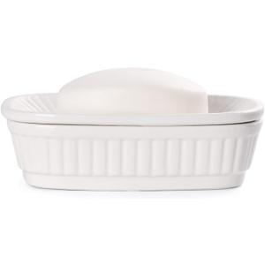 ANTIS'S HOME Ceramic Soap Dish, Self-draining Soap Holder, Double Layer Bar Soap Holder, White Draining Soap Dishes for Bathroom Shower Kitchen, Minimalist Vintage Style, Keep Soap Dry