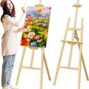 Nian Feng Wooden Easel for Painting, Large Floor Painting Stand for Adjnstable Height and Folding, 59-Inch, for Canvas Wedding Sign Poster, Art Easel for Adults and Teens (Natural)