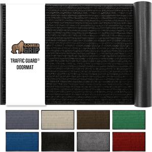 GORILLA GRIP Traffic Guard Door Mat, Heavy Duty Welcome Mats, Commercial Office Space Doormat, Waterproof, Fade Resistant, Strong Rubber Backing, Low Profile, Shoe and Boot Scraper, 35x23, Jet Black