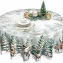 Christmas Round Tablecloth 60inch for Home Rustic Farmhouse Living Room Christmas Party Decorations (Gray Green)