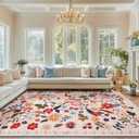 Boho Floral Area Rugs 5x7 Soft Washable Stain Resistant Indoor Floor Carpet Rug Vintage Beige Low Pile Non Slip Rug Spring Farmhouse for Living Room Bedroom Dining Room Playroom Nursery Family Room (Baby Pink)