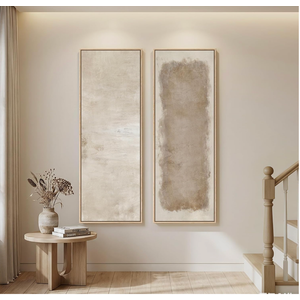 Large Framed Beige Cream Abstract Vertical Wall Art for Hallway, 2 Piece