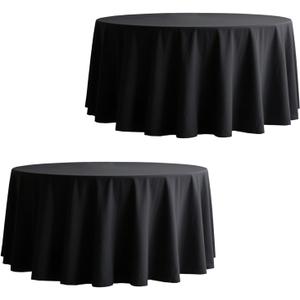 2 Pack Round Tablecloth 120 Inch Black Table Cloths for Circle Tables,Polyester Fabric Washable Table Cloth Cover for Wedding Reception Banquet Birthday Party Buffet Restaurant