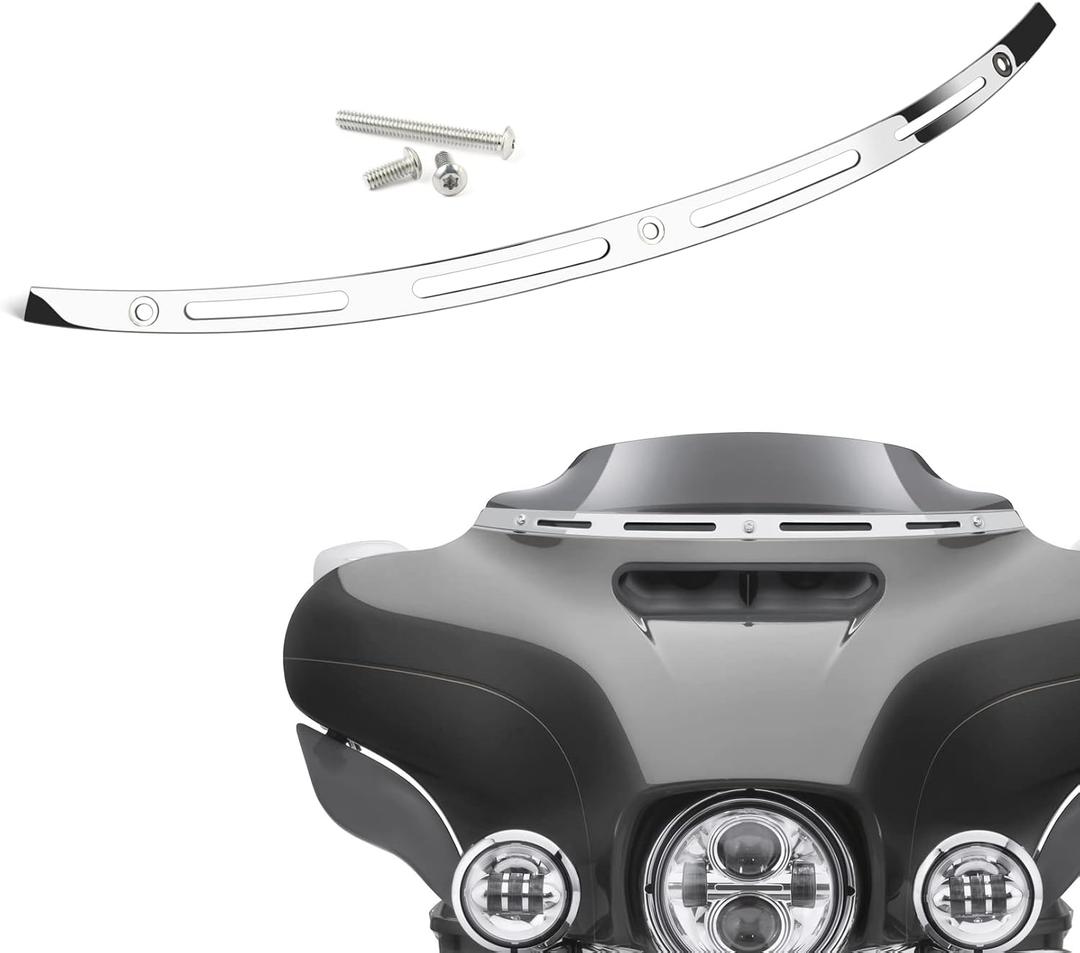 PBYMT Polished Stainless Windshield Trim, Slotted Windshield Trim Compatible for Harley 2014-2024 Electra Glide, Street Glide, Ultra Limited and Tri Glide Models