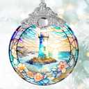 Stained Glass Suncatcher, Jocidea Lighthouse Ornament, Christmas Ornaments, Holidays Ornaments, Christmas Tree Decor, Lighthouse Decor for Home, Lighthouse Gifts